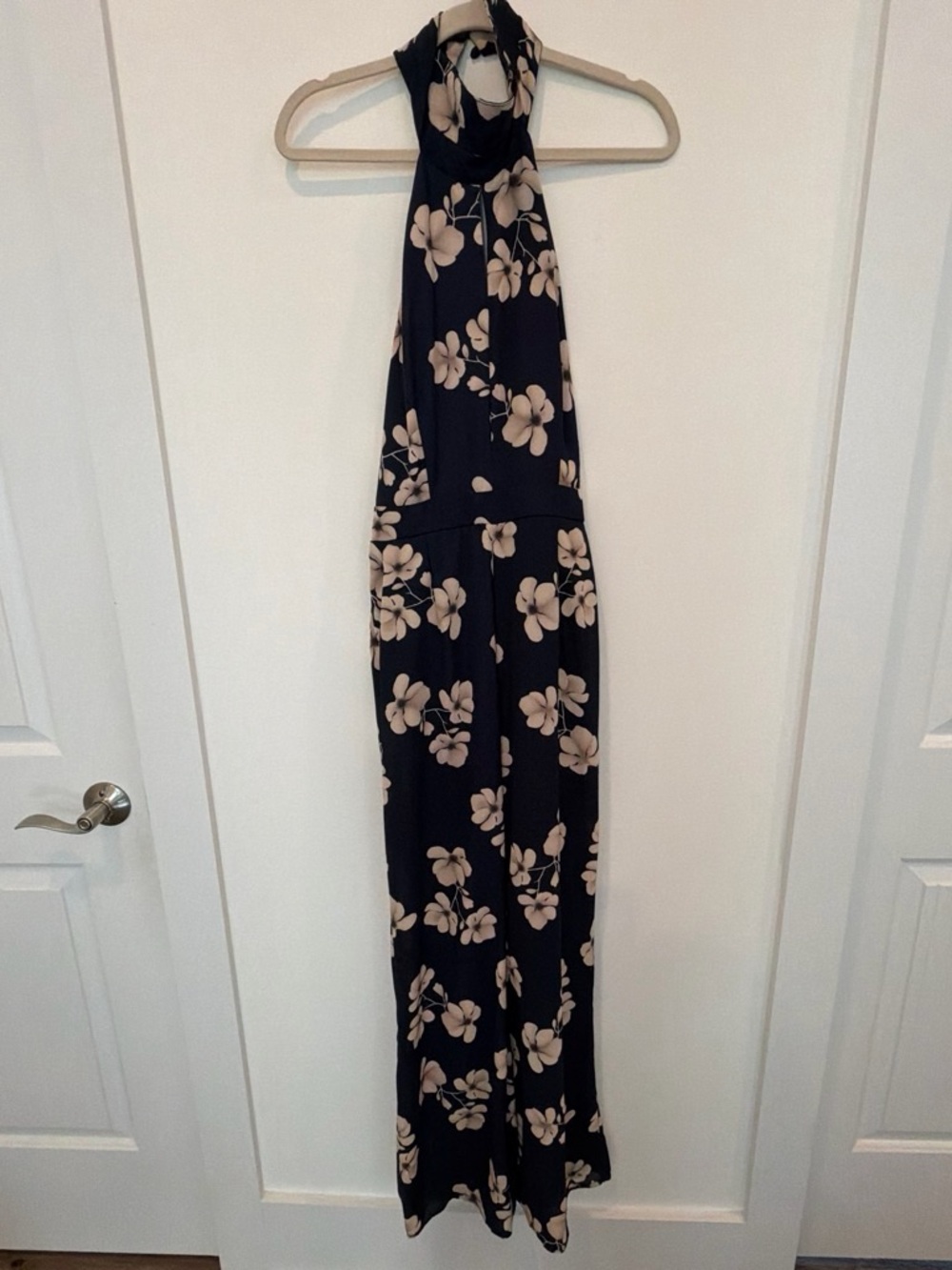 Sienna  Sky Black and Cream Floral Halter Jumpsuit -